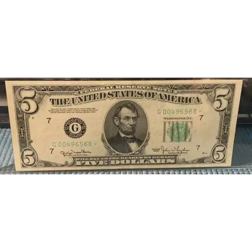 $5 1950 blue-Green seal. Small Size $5 Federal Reserve Notes 1961-G* (2)
