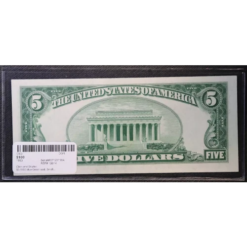 $5 1950 blue-Green seal. Small Size $5 Federal Reserve Notes 1961-I (3)