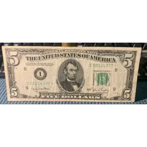 $5 1950 blue-Green seal. Small Size $5 Federal Reserve Notes 1961-I* (2)