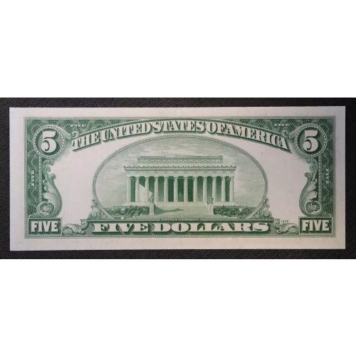 $5 1950 blue-Green seal. Small Size $5 Federal Reserve Notes 1961-J