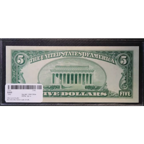 $5 1950 blue-Green seal. Small Size $5 Federal Reserve Notes 1961-L (4)