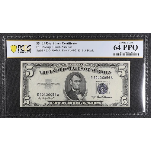 $5 1953-A blue seal. Small Silver Certificates 1656