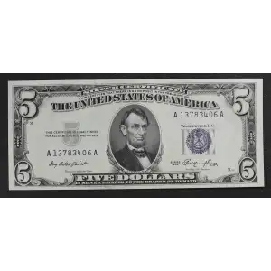 $5 1953 blue seal. Small Silver Certificates 1655 (3)