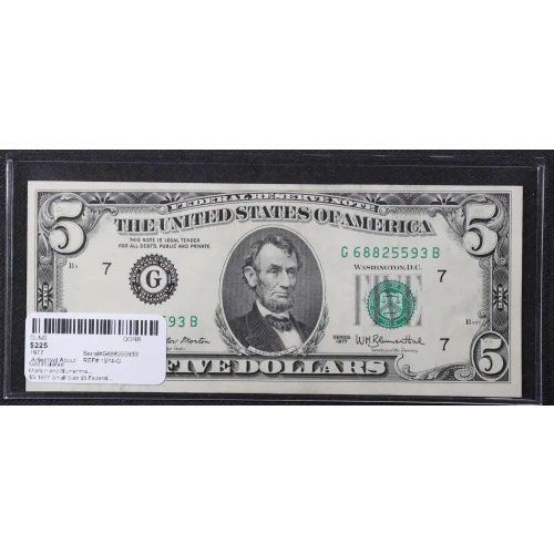 $5 1977  Small Size $5 Federal Reserve Notes 1974-G (2)