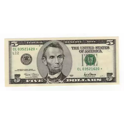 $5 2001  Small Size $5 Federal Reserve Notes 1988-L*