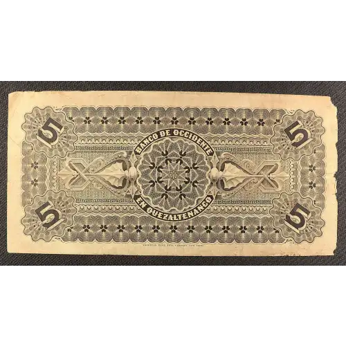 5 Pesos 1890-1919, 1881-1926 ISSUE B. Printed date. 14.2.1903-2.6.1919. Guatemala S176 (3)