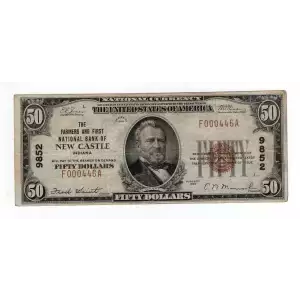 $50 1929 small brown seal. Small National Bank Notes 1803-1