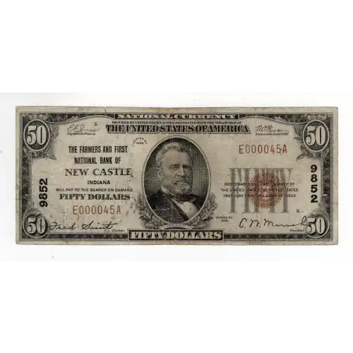 $50 1929 small brown seal. Small National Bank Notes 1803-1