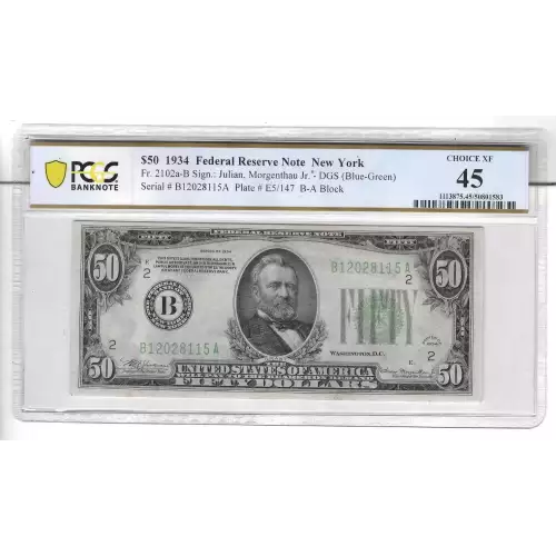 $50 1934 blue-Green seal. Small Size $50 Federal Reserve Notes 2102a-B