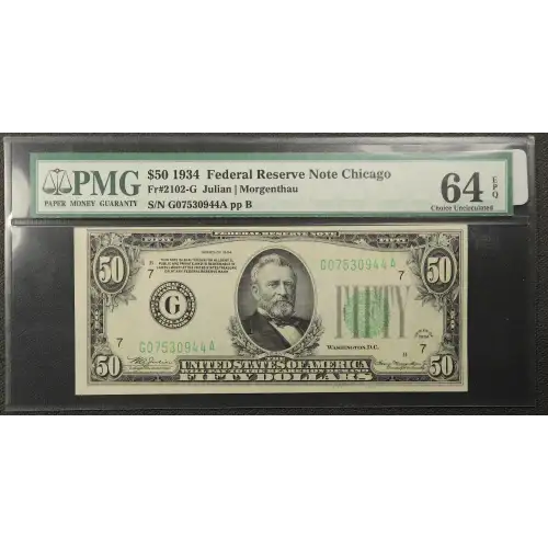 $50 1934 light Green seal. Small Size $50 Federal Reserve Notes 2102-G (2)