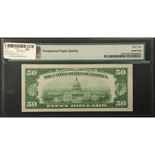 $50 1934 light Green seal. Small Size $50 Federal Reserve Notes 2102-G