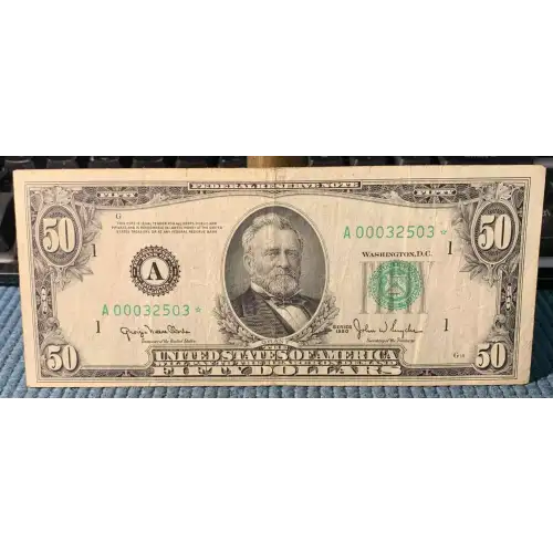 $50 1950 blue-Green seal. Small Size $50 Federal Reserve Notes 2107-A*
