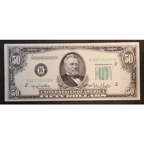 $50 1950 blue-Green seal. Small Size $50 Federal Reserve Notes 2107-B
