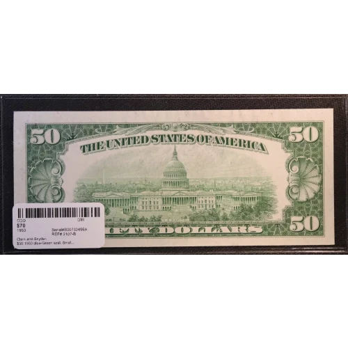 $50 1950 blue-Green seal. Small Size $50 Federal Reserve Notes 2107-B (2)