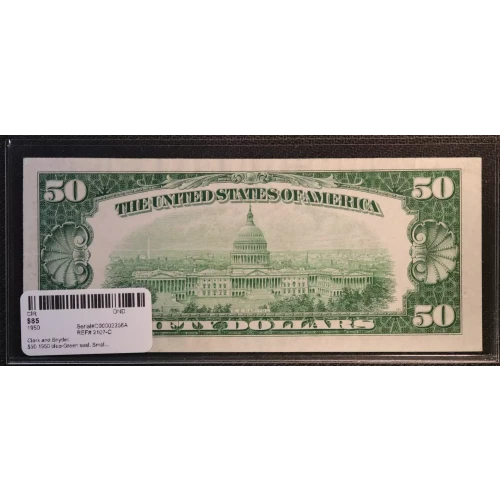 $50 1950 blue-Green seal. Small Size $50 Federal Reserve Notes 2107-C