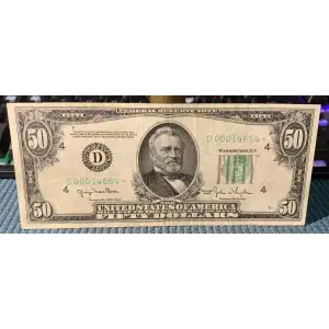 $50 1950 blue-Green seal. Small Size $50 Federal Reserve Notes 2107-D* (3)