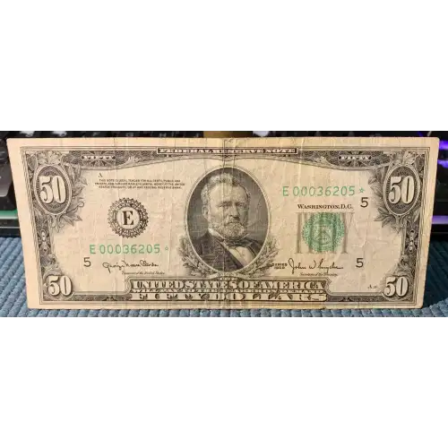 $50 1950 blue-Green seal. Small Size $50 Federal Reserve Notes 2107-E* (2)
