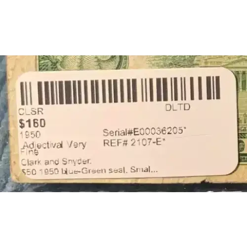 $50 1950 blue-Green seal. Small Size $50 Federal Reserve Notes 2107-E*
