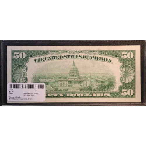 $50 1950 blue-Green seal. Small Size $50 Federal Reserve Notes 2107-G (2)
