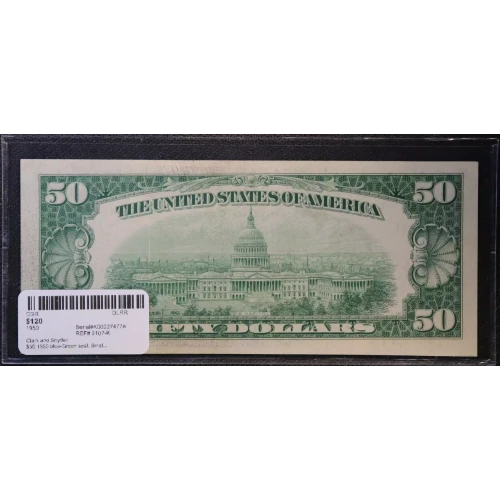 $50 1950 blue-Green seal. Small Size $50 Federal Reserve Notes 2107-K (2)