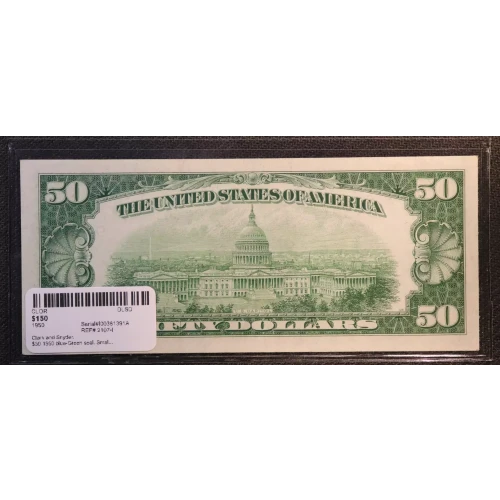 $50 1950 blue-Green seal. Small Size $50 Federal Reserve Notes 2107-L (3)