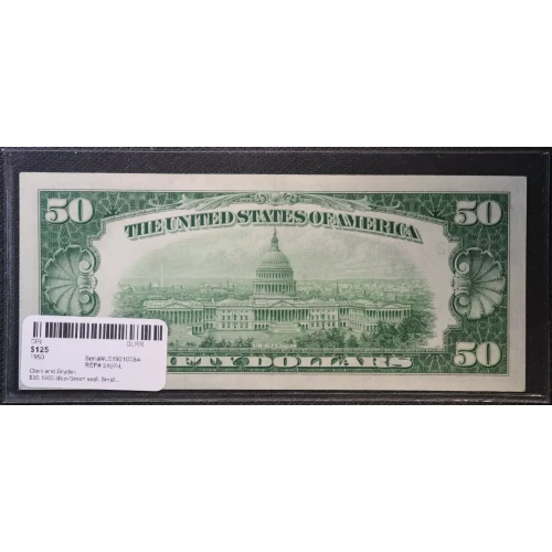 $50 1950 blue-Green seal. Small Size $50 Federal Reserve Notes 2107-L (3)