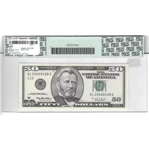 $50 1996 blue-Green seal. Small Size $50 Federal Reserve Notes 2126-L (2)