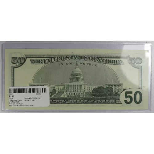 $50 1996 blue-Green seal. Small Size $50 Federal Reserve Notes 2126-L* (3)