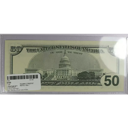 $50 1996 blue-Green seal. Small Size $50 Federal Reserve Notes 2126-L* (2)