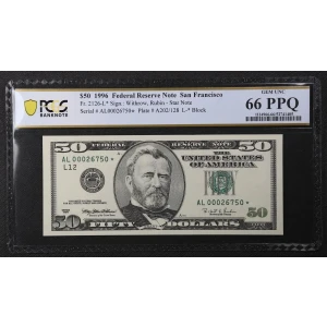 $50 1996 blue-Green seal. Small Size $50 Federal Reserve Notes 2126-L*