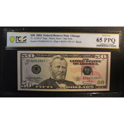 $50 2004 blue-Green seal. Small Size $50 Federal Reserve Notes 2128-G* (2)