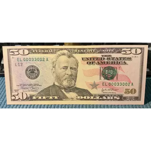 $50 2004 blue-Green seal. Small Size $50 Federal Reserve Notes 2128-L (3)