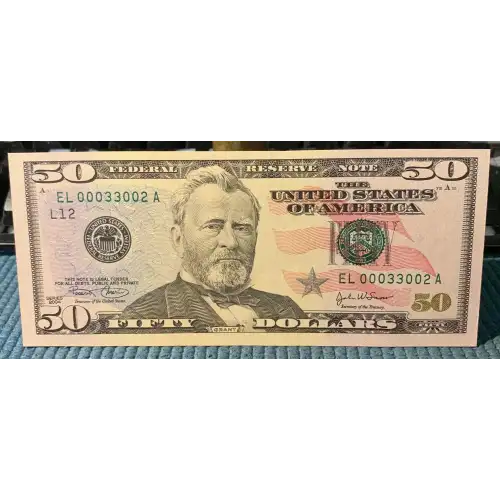 $50 2004 blue-Green seal. Small Size $50 Federal Reserve Notes 2128-L (3)