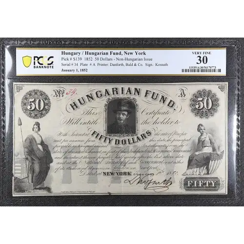 50 Dollars 2.2.1852; 1.7.1852, 1852 ISSUE  Hungary S139
