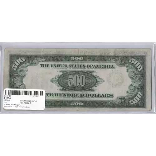 $500 1934-A.  High Denomination Notes 2202-G