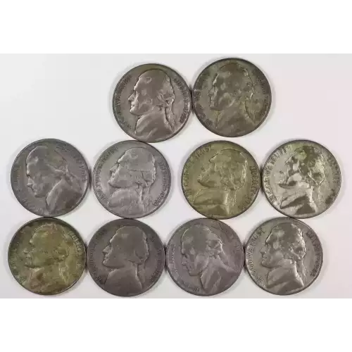 LOT: 10 Pieces Jefferson War Nickels (35% Silver)