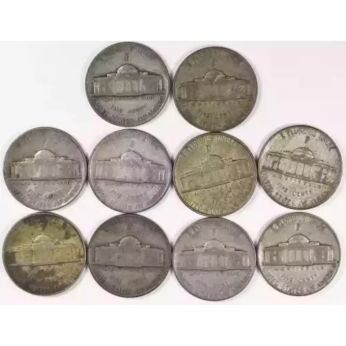 LOT: 10 Pieces Jefferson War Nickels (35% Silver)