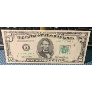 $5 1950 blue-Green seal. Small Size $5 Federal Reserve Notes 1961-A*