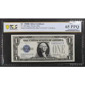 $1 1928-B blue seal. Small Silver Certificates 1602 (2)