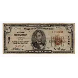 $5 1929 Small brown seal Small National Bank Notes 1800-1