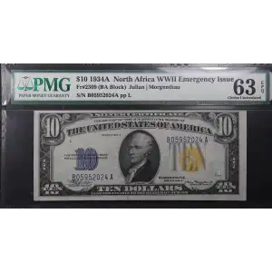 $10 1934-A yellow seal Emergency Notes Issued During WW2 2309