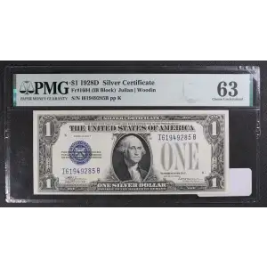 $1 1928-D blue seal. Small Silver Certificates 1604