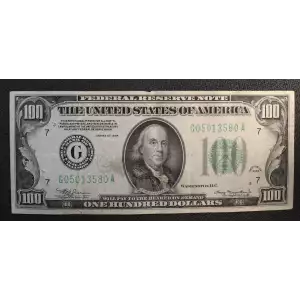 $100 1934 blue-Green seal. Small Size $100 Federal Reserve Notes 2152a-G