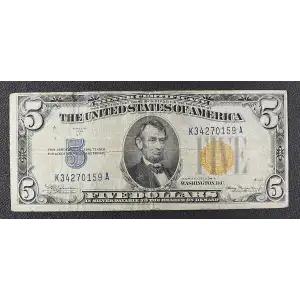 $5 1934-A yellow seal Emergency Notes Issued During WW2 2307