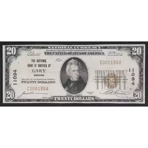 $20 1929 small brown seal. Small National Bank Notes 1802-1 (3)