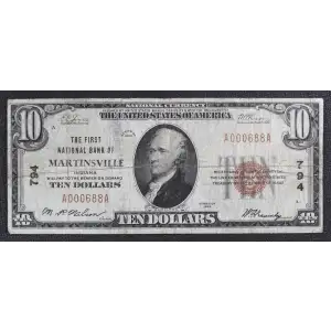 $10 1929 small brown seal. Small National Bank Notes 1801-1 (2)