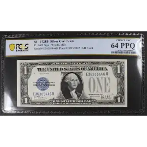 $1 1928-B blue seal. Small Silver Certificates 1602 (2)