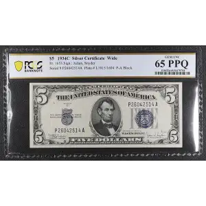 $5 1934-C blue seal. Small Silver Certificates 1653