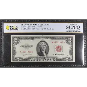 $2 1953-A red seal. Small Legal Tender Notes 1510 (3)