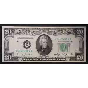 $20 1950 blue-Green seal. Small Size $20 Federal Reserve Notes 2059-D